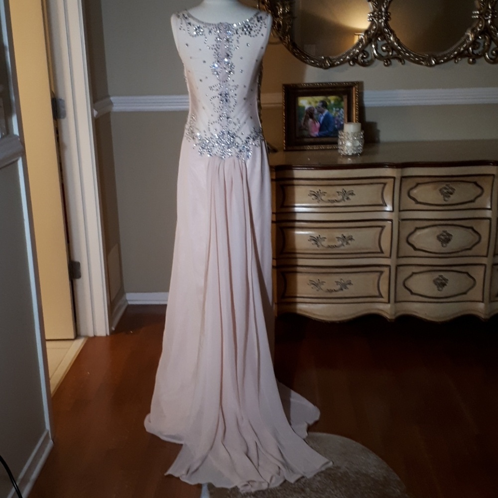Illusion back jewelled evening gown